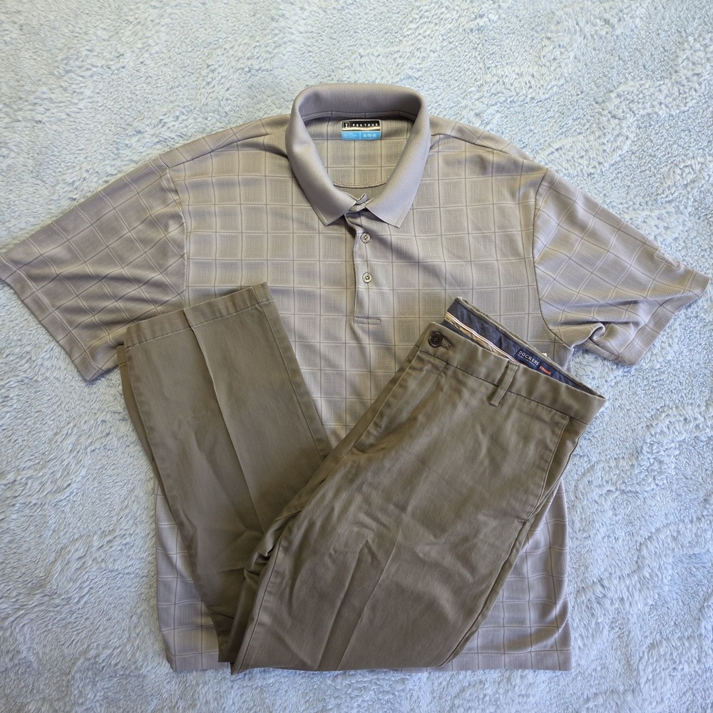 Pga‎ x Dockers 36x30 Short Sleeve Polo Shirt XL Golf Casual Logo Lot of 2